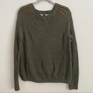 Express Olive Green Brass Studded Sweater